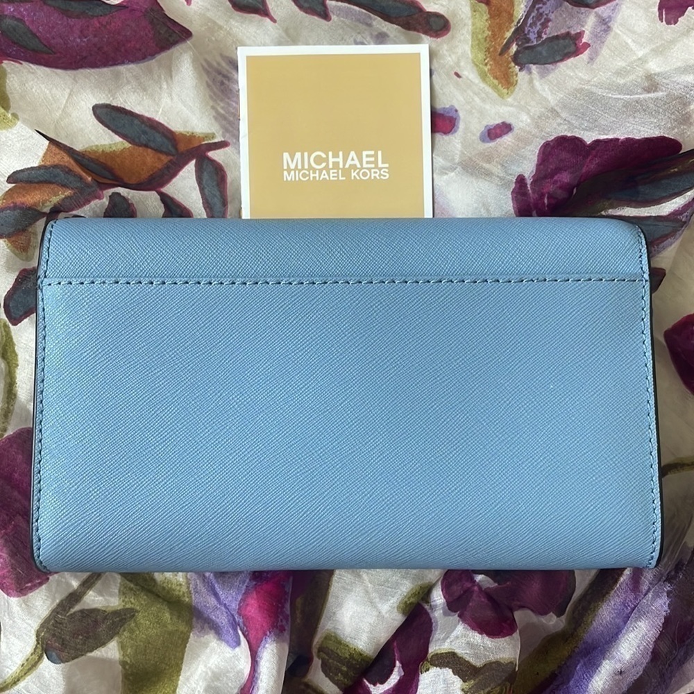 Brand New Michael Kors Genuine Leather Chambray Blue Snap Wallet Clutch - Picture 4 of 16